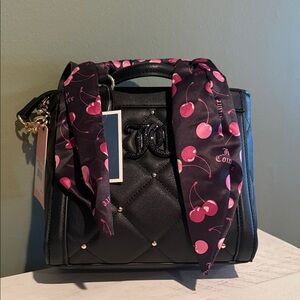 Juicy Couture Black Top-Handle Bag with Pink Cherry Scarf